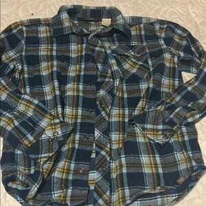 L.L. Bean Blue and Yellow Flannel Button Down Shirt - Medium